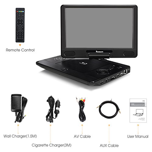 12" Portable Blu Ray Player Support A Region Blue Ray Disc, Region Free DVD, HDMI Out, Sync Screen, 1080P Video, Last Memory, AV in, USB SD, Dolby Audio - NAVISKAUTO