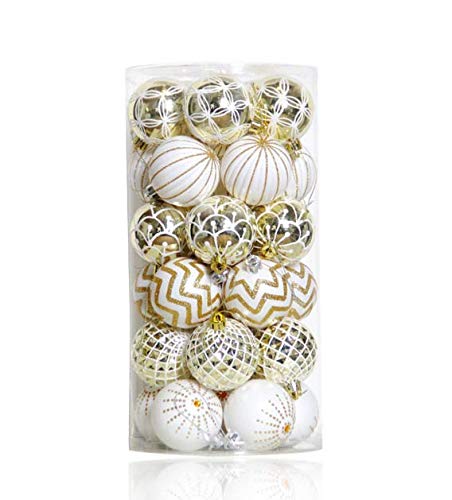 30 Pcs White Gold Painted Bucket Christmas Ball 6cm Christmas Tree