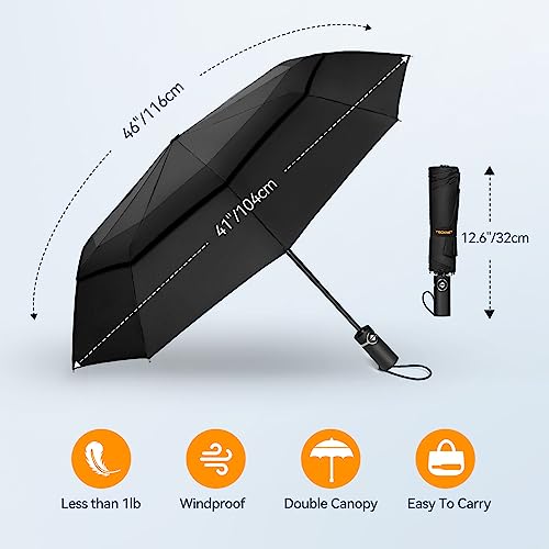 TECKNET Windproof Umbrella - Strong Compact Travel Automatic, Large Wind Resistant with 10 Ribs, Folding Lightweight Golf Automatic for Rain