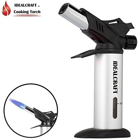 IDEALCRAFT Adjustable Double Flame Kitchen Cooking Torch Blowtorch - Powerful Flame Butane Torch - Culinary Torch for Cooking (Black)