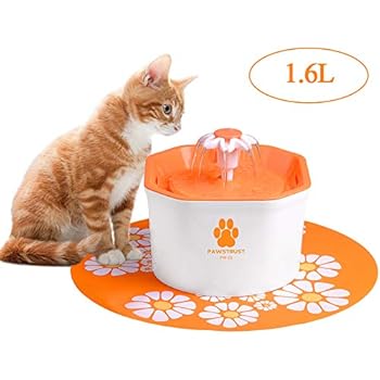 Cat Water Fountain, 1.6L Automatic Pet Water Filter Dispenser with Silicone Mat, Super Quiet, Healthy and Hygienic Drinking Bowl for Cats, Dogs, Multiple Pets (Orange)