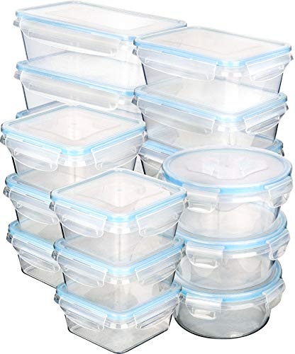 [15-Pack] Food Storage Containers with Lids - Plastic Food Containers with lids - Plastic Containers with lids - Airtight Leak Proof Easy Snap Lock and BPA Free Plastic Container Set for Kitchen Use