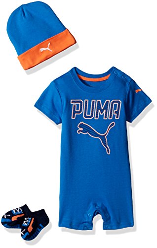 PUMA Baby' 3 Piece Romper Set, Sky Blue, 6/9M