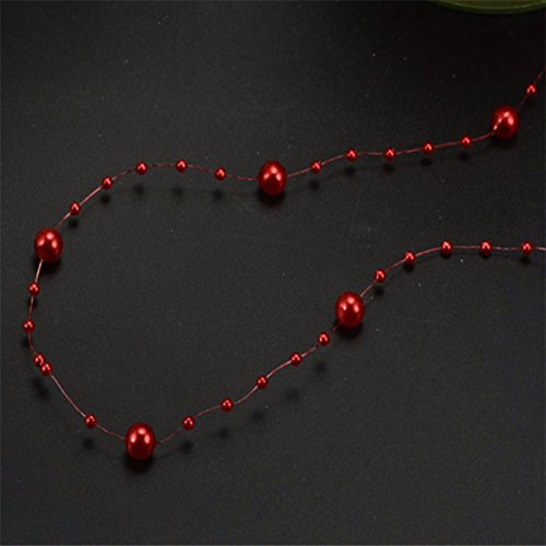 Krismile 200 Feet Roll Fishing Line Artificial Pearls Beads Chain Garland Flowers Wedding Party Decoration Products Supply (Red)