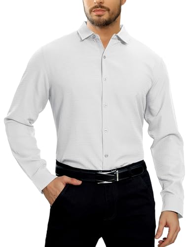 URRU WRINKLE FREE DRESS SHIRTS FOR MEN LONG SLEEVE REGULAR FIT CASUAL SPRING BUTTON DOWN SHIRTS (GREY,SMALL)