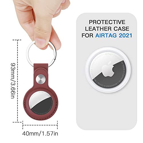 droperprote Protective Leather Case for AirTags,Durable Anti-Lost Anti-Scratch Holder Case for Airtag with Keychain Ring Compatible with Apple Air Tag 2021 for Pets,Keys,Luggage [Red/Wine 2 Pack]