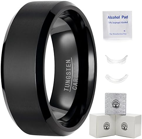 Fatree Mens Black Wedding Bands 8mm Tungsten Carbide Rings for Men Wedding Rings for Him Matte Finish Comfort Fit