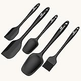 Silicone Spatula Set, E LV 5-piece Heat Resistant, Non-Stick Silicone Kitchen Utensils Set With Different Shapes Mixing Spatula For Icing, Basting, Scraping, Cooking (BLACK)