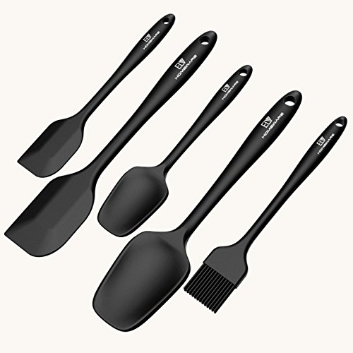 Silicone Spatula Set, E LV 5-piece Heat Resistant, Non-Stick Silicone Kitchen Utensils Set With Different Shapes Mixing Spatula For Icing, Basting, Scraping, Cooking (BLACK)