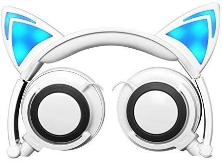 Wired Over-Ear Foldable Headphones Cat Ear Earphones with LED Light for Girls,Children.Compatible for Mp3 Mp4 Player,iPhone 6S,Android Phone.