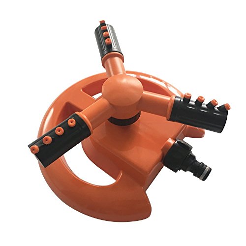 Lawn Sprinkler, TOLOCO Garden Automatic 360 Degree ABS Rotation Spray Nozzle Watering Head Three Arm Water Sprinklers (Orange)