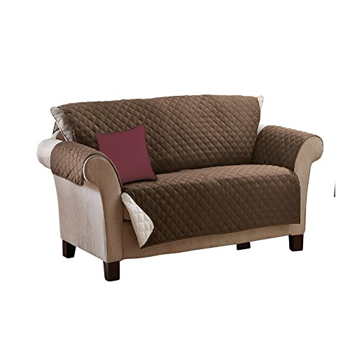 Collections Etc Reversible Quilted Furniture Protector Cover, Chocolate/Tan, Chocolate/Tan, Loveseat