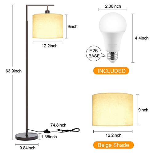 Floor Lamp for Living Room, Stepless Brightness & 4 Color Temperture Adjustable with Remote & Foot-swith Control Modern Standing Lamp with Lamp Shade for Bedroom, 9W LED Bulb Included