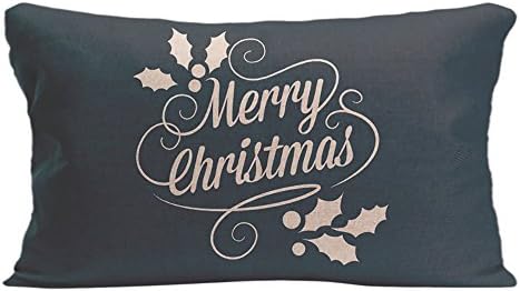 LDJ Cotton Linen Throw Pillow Case Decorative Cushion Cover Pillowcase Design With Navy And White Merry Christmas Script Typography Custom Pillow Cover Print One Sides Sized 12x20 Inches
