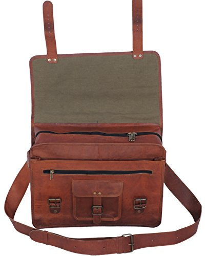 PL 16 Inch Vintage Leather Messenger Bag Briefcase / Fits upto 15.6 Inch Laptop