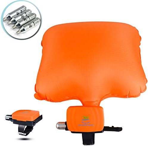 Fallinoce Swim Buoy Rescue Wristband,Water Buoyancy Anti-Drowning Aid Bracelet,Inflatable Swimming Gasbag with 4 Cartridges,Alarm Orange Color Safety for Swimming Surfing Boating-Shipped in USA