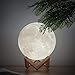 Mydethun 3D Moon Lamp with 7.1' Wooden Base - Mothers Day Gift LED Night Light, Mood Lighting with Touch Control Brightness for Home Décor, Bedroom, Gifts for Women Birthday - White & Yellow