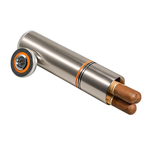 Volenx Cigar Case, Portable Stainless Steel Humidor with Hygrometer for Travel