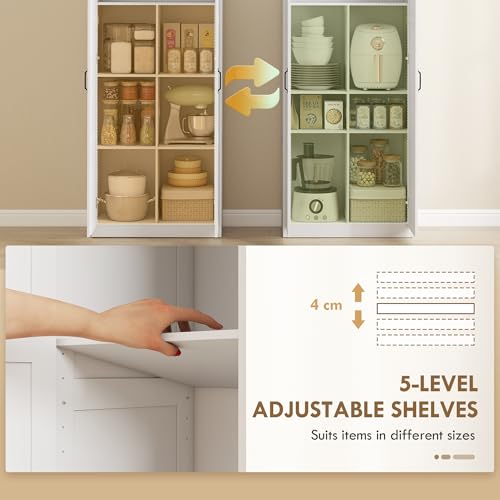HOMCOM 71" Tall Kitchen Pantry Cabinet with Soft-Close Hinges, Modern Farmhouse Freestanding Pantry Storage Cabinet with 2 Framed Doors, 4 Adjustable Shelves, White