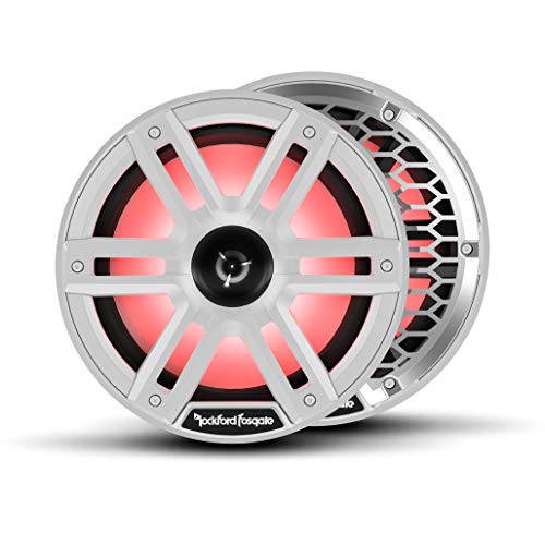 Rockford Fosgate M2-8H Color Optix 8” 2-Way Coaxial Multicolor LED Lighted Marine Speakers with Horn Tweeters - White/Stainless (Pair)