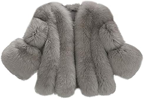 Corriee Womens Faux Fur Short Coat, Fashion Cropped Solid Cardigan Jacket for Women Winter Flare Sleeve Tops