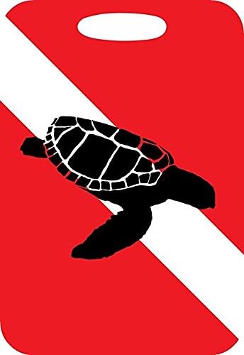 Luggage Tag with Dive Flag/Turtle Art-2 3/4"x 4" Black plastic strap loop