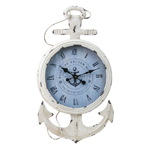 Cape Craftsmen Anchored Vintage White Metal Wall Clock Beachfront Decor