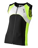Triathlon SLS3 Men`s FX Tri Top 3 Pockets Full Zipper Jersey - Singlet -Tank (Black/Neon, M)