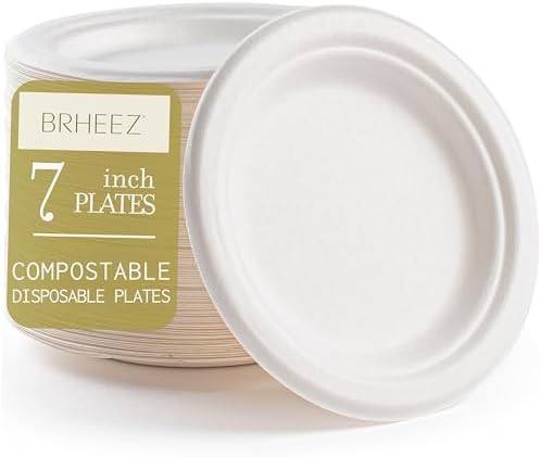 100% Compostable 7 Inch Paper Plates [125-Pack