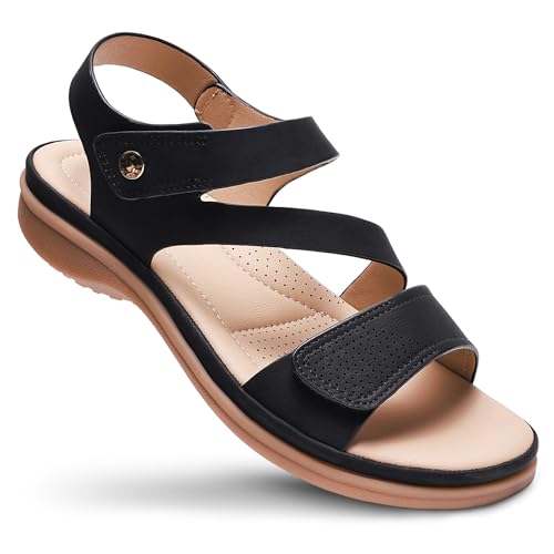 Littleplum Womens Flat Sandals with Arch Support Ladies Cushion Comfortable Casual Walking Sandals