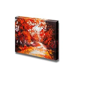 Canvas Prints Wall Art - Oil Painting Style Landscape Colorful Autumn Forest | Modern Wall Decor/Home Decoration Stretched Gallery Canvas Wrap Giclee Print. Ready to Hang - 12" x 18"