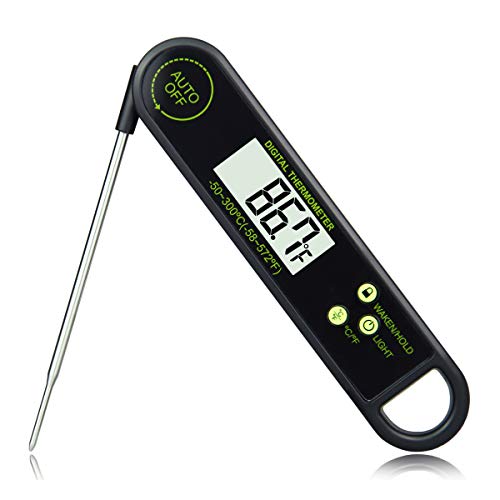 Menecor Instant Read Meat Thermometer Super Fast Digital Food Thermometer Waterproof Stainless Steel Probe,3V Button Battery For Grill Cooking Meat Kitchen Candy,Black