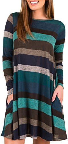 OLYR Women's Striped Long Sleeve Swing Casual Dress Round Neck Long Tunic Sweatshirt Tops Shirt (Multicolor-02, XL)