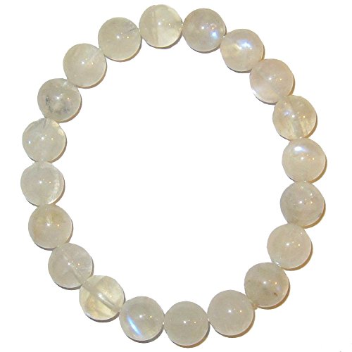 Moonstone Bracelet White 10A mm Stretch Semi-Clear Gems Blue Rainbow Crystal Healing Stone (Gift Box) (6.5)