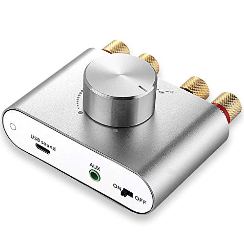 Nobsound Mini 50W x 2 Bluetooth Power Amplifier; 2.0 Channel Stereo Hi-Fi Digital Amp; Wireless Audio Receiver; PC Sound Card for Home Speakers with Power Supply Upgrade Version (Silver)
