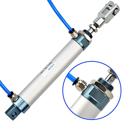 Tailonz Pneumaitc 25mm Bore 100mm Stroke Air Cylinder Double Action with Y Connector and 2Pcs Pneumatic Quick Fitting (MAL25x100)