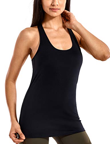 CRZ YOGA Women's Yoga Brushed Tank Tops with Built in Bra Racerback Workout Sports Shirts Black Medium