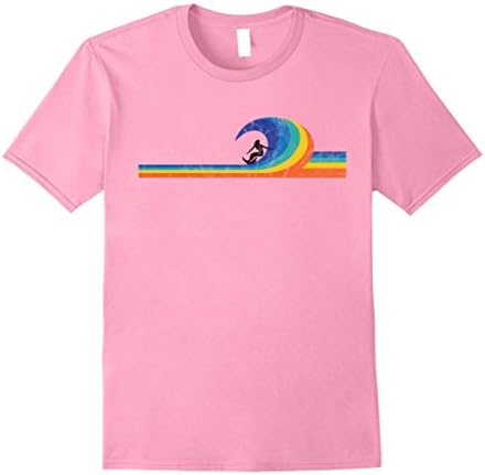 Mens Surfer Girl Vintage Style Wave &amp; Stripes T-shirt Medium Pink