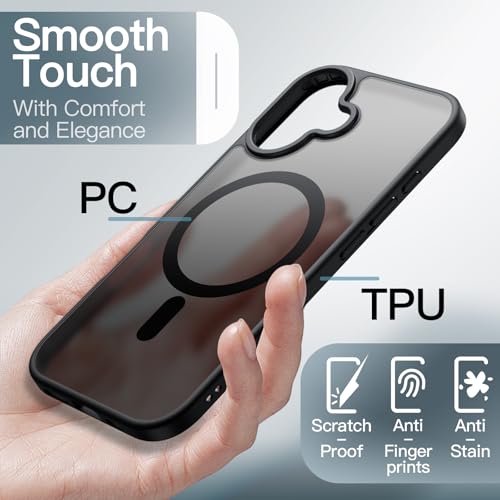 JETech Magnetic Case for iPhone 17 6.3-Inch Compatible with MagSafe, Translucent Matte Back Slim Minimalist Shockproof Phone Cover (Black)