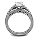 Marimor Jewelry His and Her 3 Piece Stainless Steel 1.39 Carat Cubic Zirconia Bridal Set and Men's Wedding Band