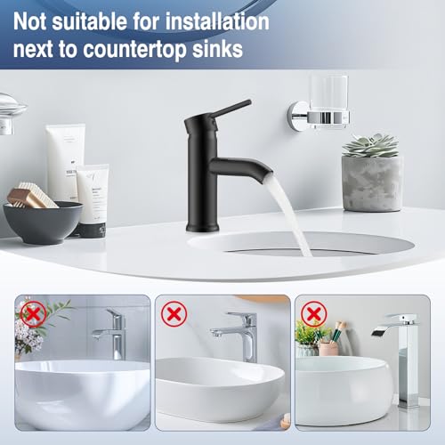 Round Stainless Steel Bathroom Faucet, Matte Black Basin Faucet with 2 Hoses, Scratch Resistant and Corrosion Resistant Hot and Cold Sink Mixer Tap for Vanities Basins Bathroom