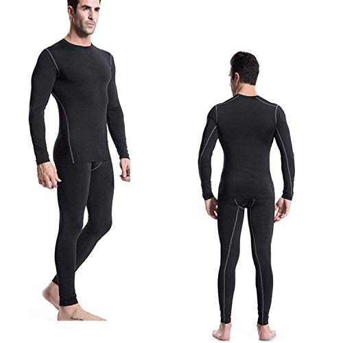 Men's Thermal Underwear Set Compression Lightweight Wicking Fleece Lined Long Johns M Black