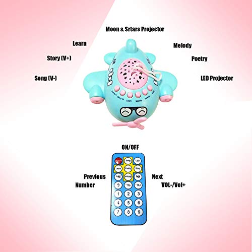 Baby Sleep Soother Night Light Projector Push and Go Plane Educational Crib Toy with Remote Melodies Music Story Poetry Star Light for Toddler Indoor or Outdoor Gift Blue (500+ Contents) - Thumbnail 7