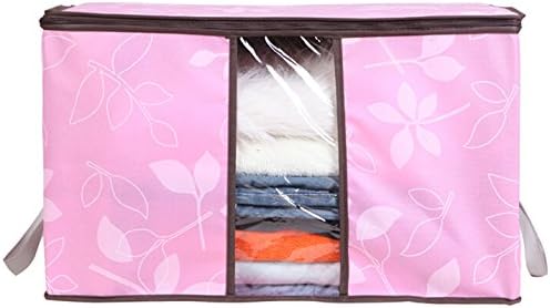 Zebratown Quilt Cloth Blanket Pillow Fabric Storage Organizer Container Bag Transparent Window Bamboo Charcoal Box Underbed Closet Case Folding Plaid Non-woven (Pink)