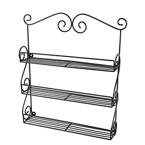 Flexzion 3-Tier Wall Mounted Spice & Cosmetics Rack Storage Organizer, Hanging Wire Shelf Holder for 2.5″ Wide Jar Bottle, Makeup Container Accessory, Great for Kitchen Cabinet Pantry Vanity, Black