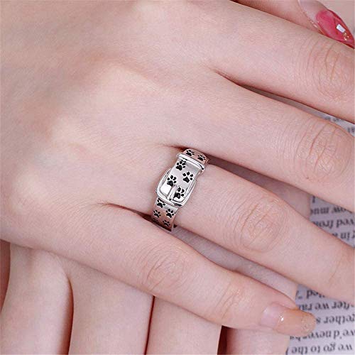 N / A Dog Cat Paw Print Ring Personalized Engraving - Sterling Silver Custom Name Pet Lover Jewelry Gift for Girls Teens Women Men
