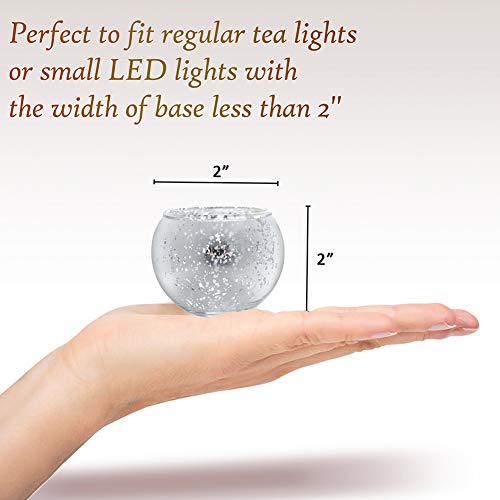 Volens Round Silver Votive Candle Holders, Mercury Glass Tealight Candle Holder Set of 12 - Thumbnail 5