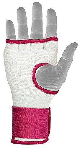 EMRAH Pro Training Ladies Boxing Inner Gloves Hand Wraps MMA Fist Protector Bandages Mitts (Large, White/Pink)