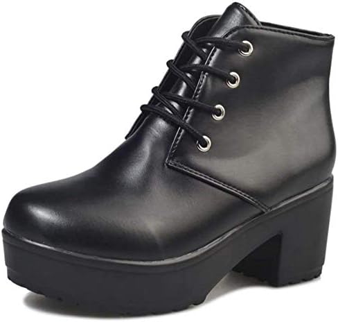 [ビューメンス] 厚底ショートブーツ 22cm~27.5cm レースアップ 太ヒール 大きいサイズ ブラック/ホワイト