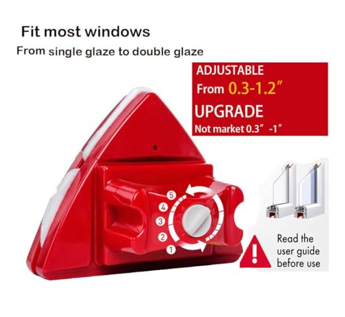 MAKINGTEC Magnetic Window Cleaning Tools, Double-Sided Window Cleaner Glass Wiper, Washing Brush Tools, Outside Window Cleaner Tool, for High-Rise Double Glazed Windows (4-22mm) (1, Red)